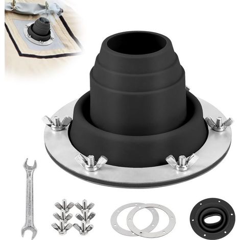Manchon pour tuyau de poêle de tente Passe-toit 45-100mm Passe-tuyau résistant à la chaleur en silicone et base métallique Raccord pour poêle de tente pour camping, plein air et tentes (Noir) (1/5)