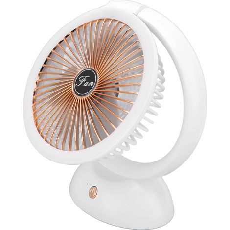 Ventilateur de bureau rechargeable pliable avec lumière LED chaude, 4 vitesses, portable et silencieux