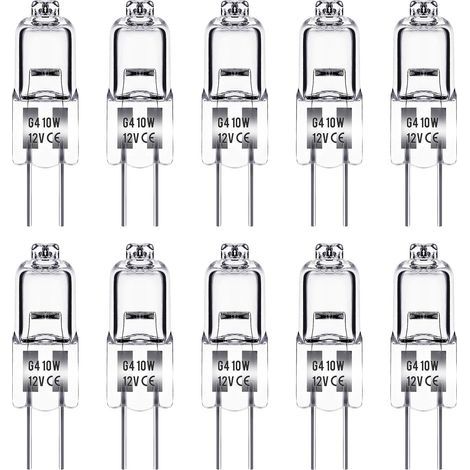 Ampoule Halogene G4, Ampoule G4 12V 10W, blanc chaud 3000K, 150LM, Intensité Variable, LampeHalogene G4, Lampe à Capsule Transparente, paquet de 10 (1/5)