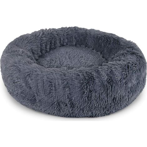 Panier Pour Chien 80cm Chau Peluche Lit Pour Chat Anti Dérapant Lavable Rond En Moelleux Coussin Anti Stress Lit Pour Chiens Et Chats (Gris Foncé)