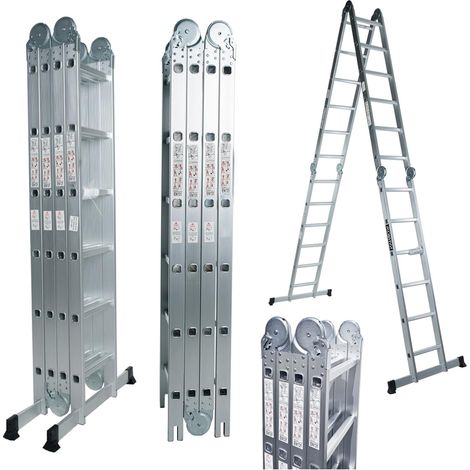 Échelle de 6.7m Aluminium Multifonction Modèle de Grosse CHARNIÈRE Polyvalente Escabeau Multi-Usage ALU Modulable Pliable KS6.7