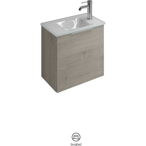 Vasque en verre Burg Eqio + meuble sous-vasque en chêne D. flanelle/blanc GR0146