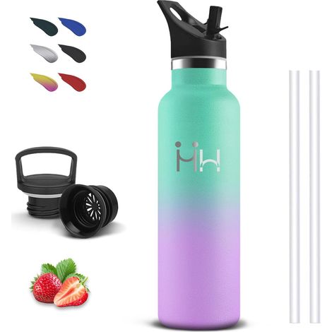 Gourde Isotherme, 500ml Gourde Inox, Anti Fuite, Bouteille Paille, Facile à Transporter, 24h Froid (1/5)