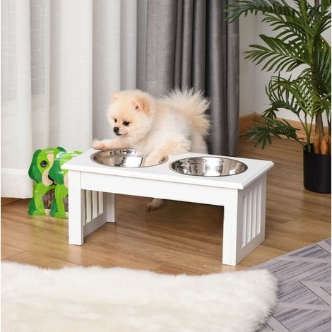 Stazione pappa rialzata antiscivolo per cani con 2 ciotole 44 x 24 x 15 cm bianca (1/5)