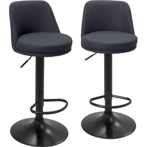 RIF Lot de 2 tabourets de bar, assise ronde, dossier haut, réglables et pivotants (noir) (1/5)