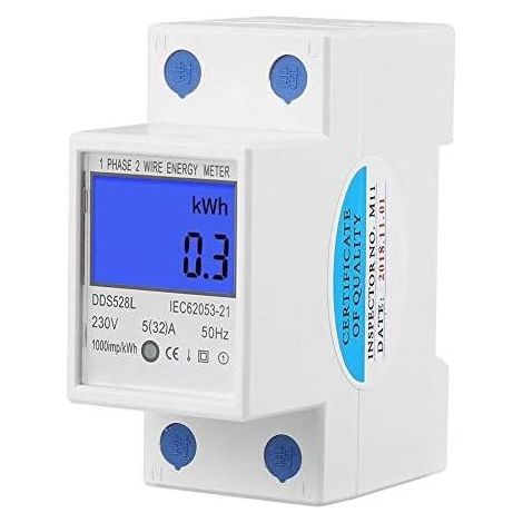 5-32A DIN-Schienen-Energiezähler, Einphasen-Wattmeter mit LCD-Hintergrundbeleuchtung, elektronischer kWh-Zähler (230 V, 50 Hz), 1 Stück (1/5)