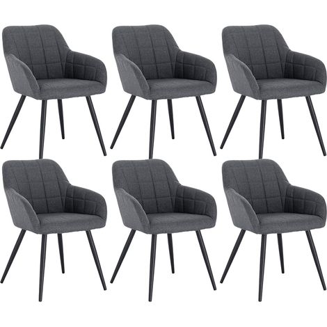WOLTU Juego de 6 sillas de comedor, sillas de cocina de lino y metal, 49 x 43 x 81 cm, gris oscuro (1/5)