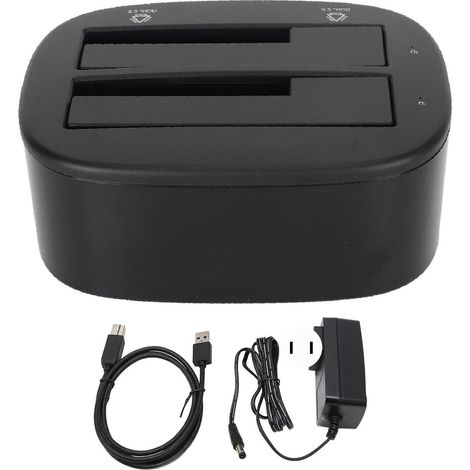 Station d'accueil double baie HDD 5Gbps USB 3.0 vers SATA cloneur, lecteur disque dur veille auto pour 2.5/3.5 pouces 8To SSD, 100-240V prise US (1/5)