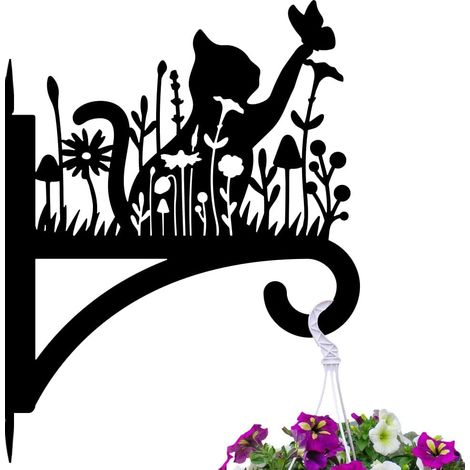 Macetero colgante con forma de gato, ganchos para exteriores, soporte metálico, apto para colgar plantas y macetas. (1/5)