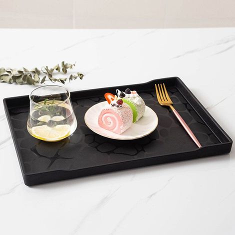 BelleRise - Plateau de service – plastique antidérapant – plateau noir 23×15,9 cm pour thé, fruits et snacks (1/5)