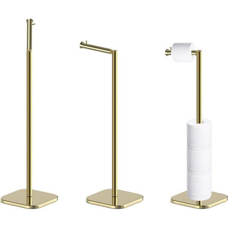 Porte-rouleau de papier toilette sur pied avec base robuste, en acier inoxydable pour 6 rouleaux, finition chromée élégante, design pratique pour salle de bain (doré) (1/5)