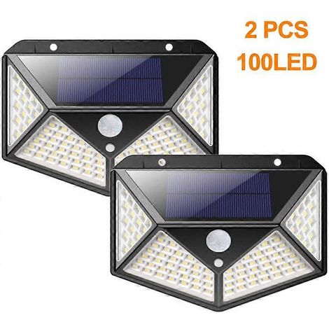 Lampe solaire extérieure 100 LED avec détecteur de mouvement 270° (lot de 2) - Noir (1/5)