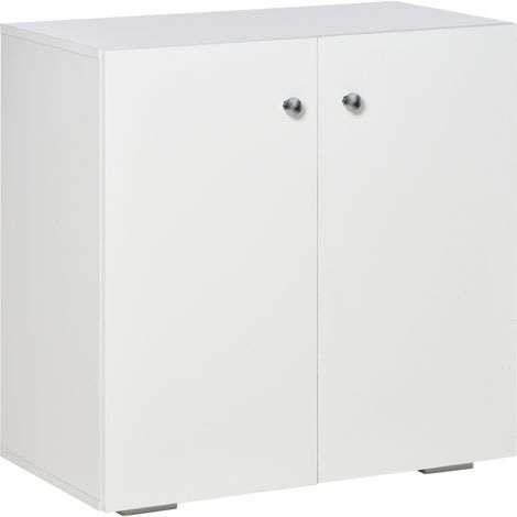 Buffet blanc 70x39x70 cm avec 2 portes et 2 étagères pour livres et jouets, meuble rangement design sobre pour salon et chambre enfant pratique