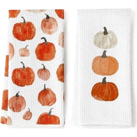Torchons de cuisine et torchons à vaisselle - Lot de 2 - 40 x 60 cm - Blanc et orange (1/5)