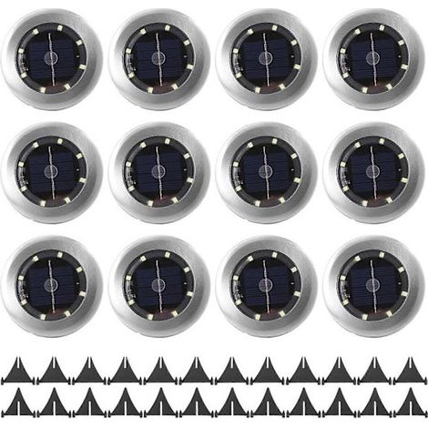 Lot de 12 lampes solaires d'extérieur pour jardin, 8 LED, étanches IP65, idéales pour les allées, pelouses, terrasses et cours.-AquaForge (1/5)