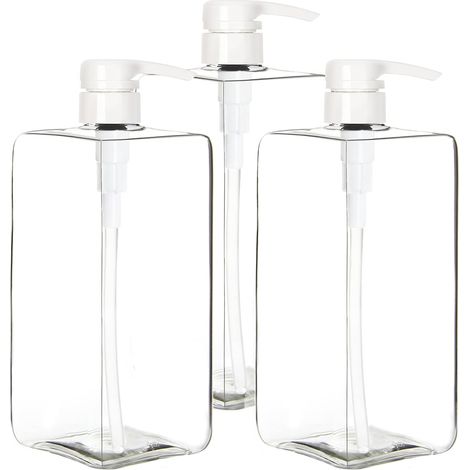 Juego de 3 botellas de champú con dosificador de 1 litro, botellas de plástico vacías con dosificador de 300 ml, dispensador de bomba. (1/5)