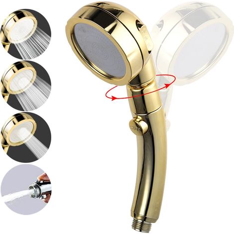 (Version Gold) Pommeau de douche haute pression à 3 modes réglables, arrêt automatique, jet économique, effet pluie, accessoires de salle de bain (1/5)