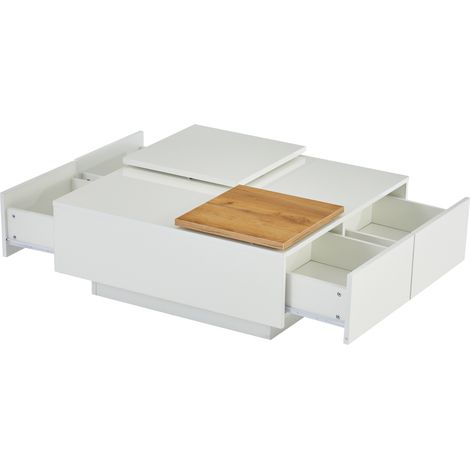 Tavolino da caffè quadrato bianco lucido con ripiano 75x75x33,5 cm, 30 kg (1/5)