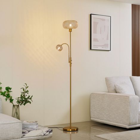 [GEBRAUCHT] B-Ware Lindby Stehleuchte Aliette Stehlampe Standleuchte E27 Gold/Amber Glas Leselicht