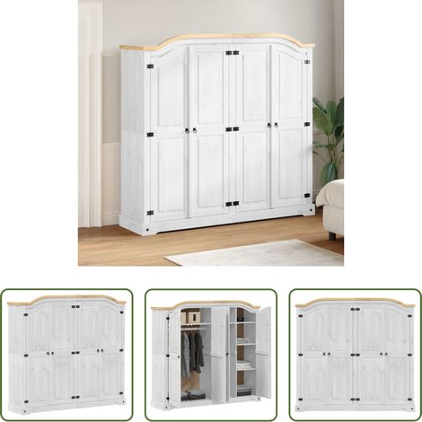 Massivholz Schrank - Kleiderschrank Corona Weiß 194x52x186 cm Massivholz Kiefer (1/5)