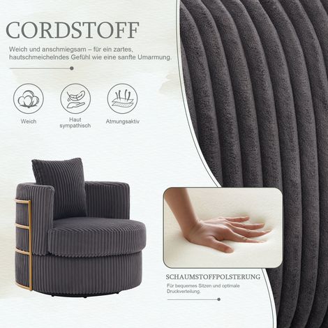Poltrona relax girevole a 360° in velluto a coste con braccioli imbottiti in morbida schiuma ad alta densità e vano portaoggetti sotto la seduta adatta a camere da letto e soggiorni (velluto a coste g (1/5)