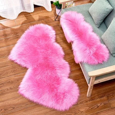 Tapis moelleux double cœur, 35 x 70 cm. Petit tapis imitation peau de mouton, épais et doux, idéal pour la chambre d'enfant, le salon, la chambre à coucher ou la pièce pour animaux. (1/5)