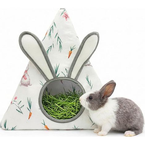 Mangeoire à foin en coton doux pour lapin, joli support triangulaire avec oreilles 3D, distributeur de foin à suspendre pour cochons d'Inde, chinchillas et petits animaux de compagnie (1/5)