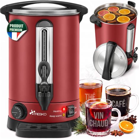 TRESKO Bouilloire à vin chaud rouge 20L / 2500W machine à conserver en acier inoxydable bouilloire à vin chaud machine à vin chaud machine à boissons chaudes distributeur d'eau chaude