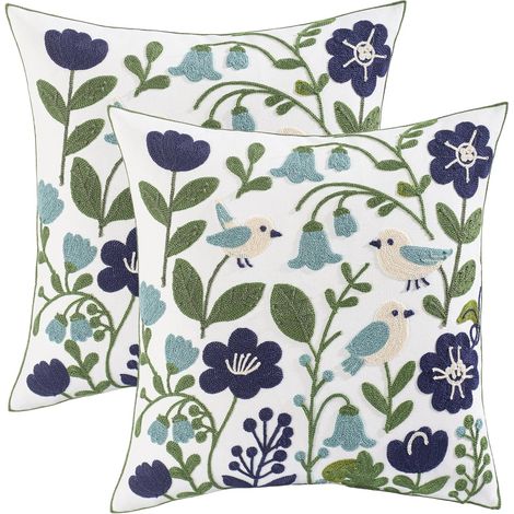 CCYKXA 2er-Set beigefarbene Kissenbezüge mit Blumen- und Vogelmotiv, 45 x 45 cm, farbenfrohe Dekokissen für Sofa, Wohnzimmer, Schlafzimmer, Stuhl, Garten, Zuhause, Sessel, Frühlingsdekoration