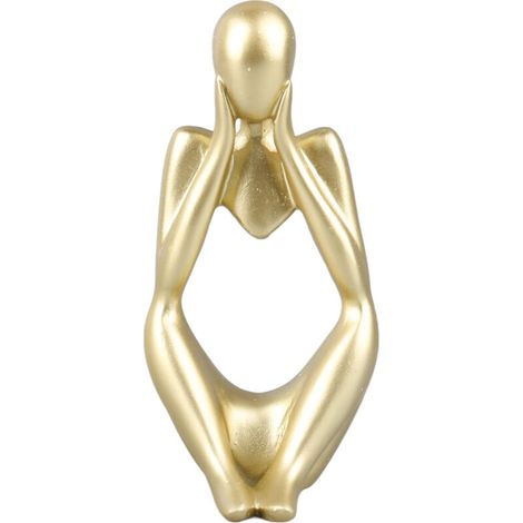 Statua "Il Pensatore" in resina dorata – Scultura decorativa astratta per soggiorno, ufficio o biblioteca – Altezza 28 cm