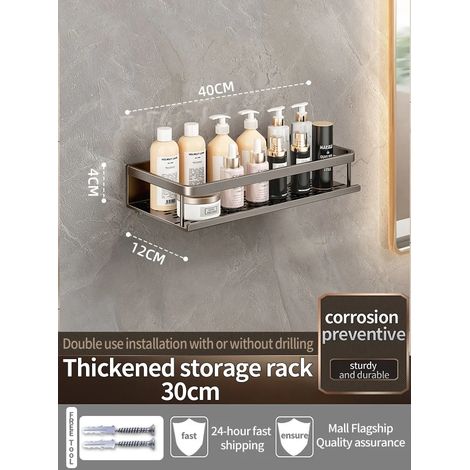 Étagère murale en aluminium (gris, 30 cm) pour salle de bain, porte-shampoing, rangement pour cuisine, étagère murale. (1/5)
