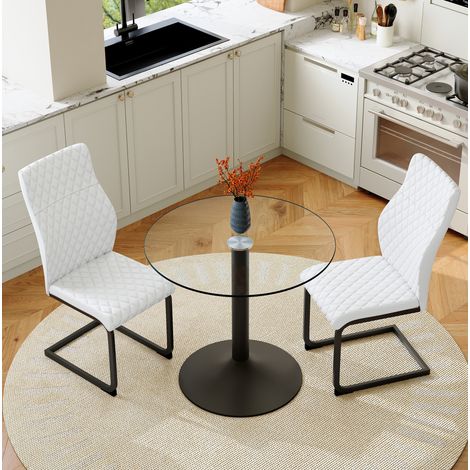 CHICFURN Conjunto de mesa y sillas de 85 cm en vidrio templado negro y blanco para espacios pequeños (1/5)