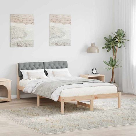 Cadre de lit 120 x 190 cm avec tête de lit rembourrée en polyester, marron et gris clair - PANGIVO (1/5)