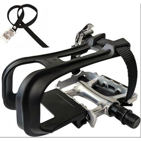 Pédales de vélo tout-terrain avec clips d'orteils et sangles de pied réglables - Double usage en résine/alliage hybride - Broche de 14,3 mm - intérieur/extérieur, spinning, vélo de route (1/5)