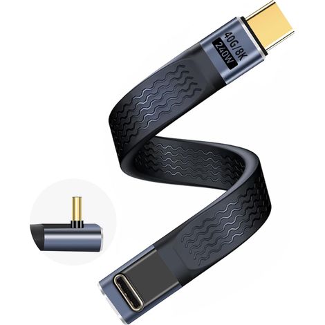 Gbformat 240 W USB 4.0 C-Stecker auf USB C-Stecker, Winkel 90 Grad, PD-Schnelllade-Kurzkabel, 40 Gbit/s USB C-Kabel, kurz, flach, flexibel, Daten 8 K bei 60 Hz, kompatibel mit Thunderbolt 4/3 (positiv (1/5)
