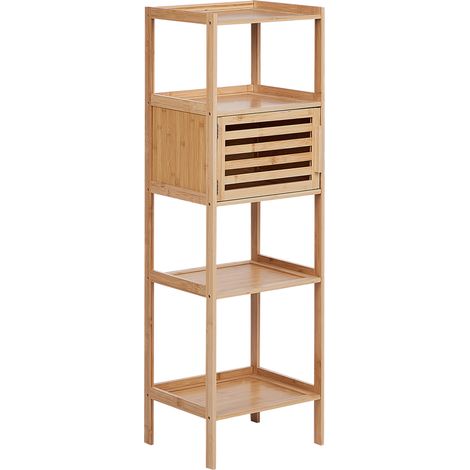 Estantería de baño decorativa almacenaje de baño 4 estantes 1 puerta de bambú madera clara Lafayette