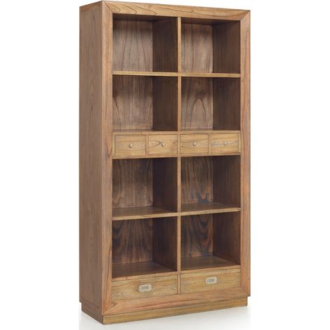 Bibliothèque en bois massif de Mindy naturel 6 tiroirs 8 compartiments Mazari 100cm (1/5)