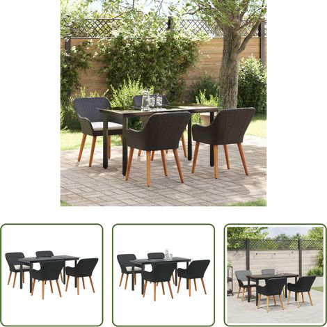 Gartentisch - Garten Essgruppe mit Kissen 5 pcs Schwarz Poly-Rattan (1/5)