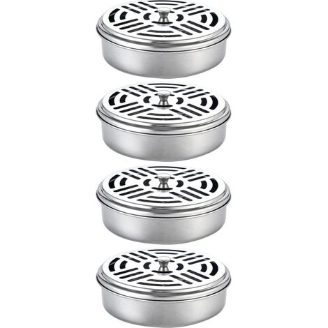 Support de Bobine Moustique Texture Lisse Design Creux Rond en Acier Inoxydable Couvercle Lot de 4 Pièces Argentées Pratique pour Chambre ou Travail en Extérieur (1/5)