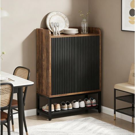 Scarpiera in truciolare e metallo nero/marrone rustico 73 x 35 x 105,5 cm con ante e 5 ripiani (1/5)