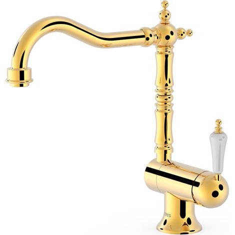 TRES 24233401OR COCINA Grifo Monomando con Caño Abatible Fregadero Color Oro 24K - ref: 24233401OR