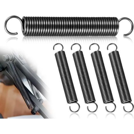 Set of 4 black stainless steel tension springs with hooks, double hook spring steel wire, 70 mm free length, 10 mm outer diameter, 1.2 mm wire diameter (1/5)