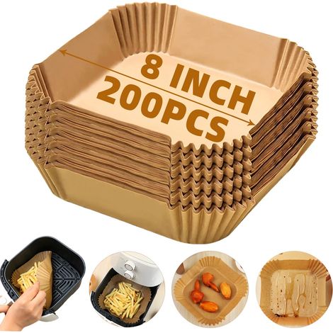 200 feuilles de papier sulfurisé jetables pour friteuse, carrées de 20 cm, pour friteuses de 2 à 5 litres, antiadhésives et imperméables. (1/5)