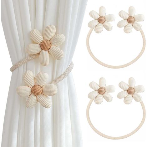 2 Pièces Embrasse rideau, design floral, coton, longueur réglable 40cm, pour salon, bureau, chambre (1/5)