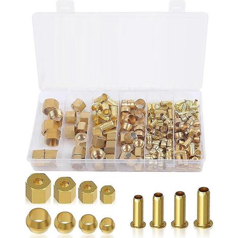 Kit d'assortiment de 180 raccords à compression (1/4 po, 3/8 po, 5/16 po, 1/2 po) en laiton avec bagues et écrous à sertir (1/4)