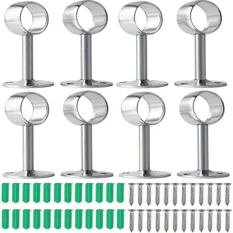 Support de Tringle a Rideau 8PCS Support Tringle Penderie Support Barre Penderie Support de Tige de Bride avec Vis et Tuyaux (1/4)