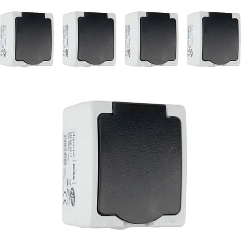 Zenitech – Lot de 5 prises saillie 16A 2P+T IP54 – Étanchéité pour extérieur – Raccordement rapide – Protection enfants intégrée