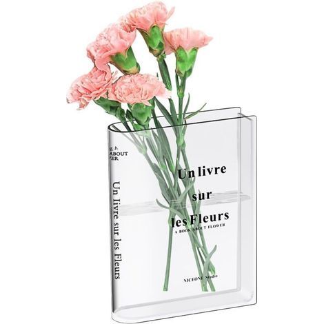 Pair Vase Livre, Vase Acrylique Transparent, en Forme de Livre, Décoration de Table de Chambre à Coucher, Salon, Bureau