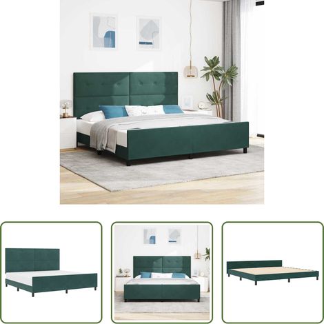 Samtbett - Boxspringbett mit Kopfteil Dunkelgrün 200 x 200 cm Samt (1/5)