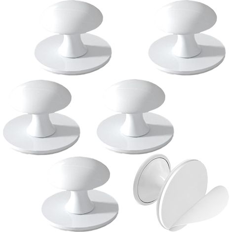 6pcs Boutons de tiroir autocollants Forme de champignon en acier inoxydable, facile à assembler, boutons pour tiroirs, placards, portes en verre, réfrigérateurs et fenêtres, blancs (1/5)